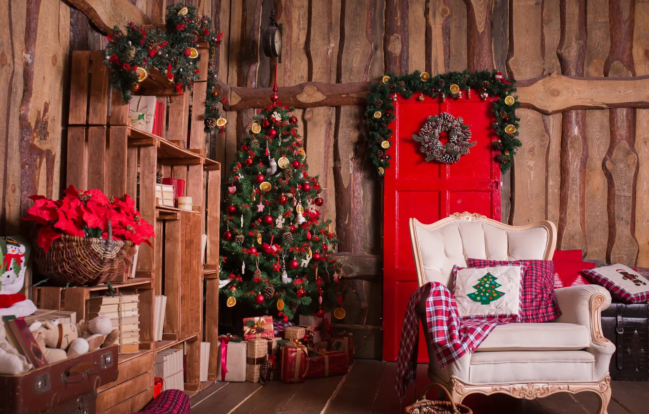 Photo wallpaper decoration, room, toys, tree, New Year, Christmas, Christmas, design