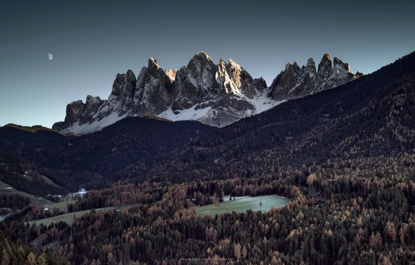 Photo wallpaper forest, trees, landscape, Italy, nature, mountains, snow, Dolomites