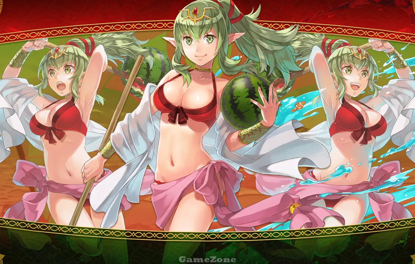 Photo wallpaper swimsuit, girl, watermelon, tiki, Fire Emblem, Fire Emblem Heroes