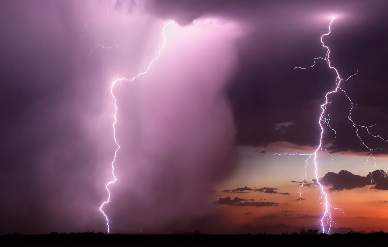 Photo wallpaper the storm, the sky, clouds, element, lightning