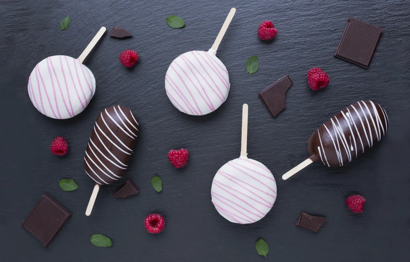 Photo wallpaper berries, raspberry, chocolate, ice cream