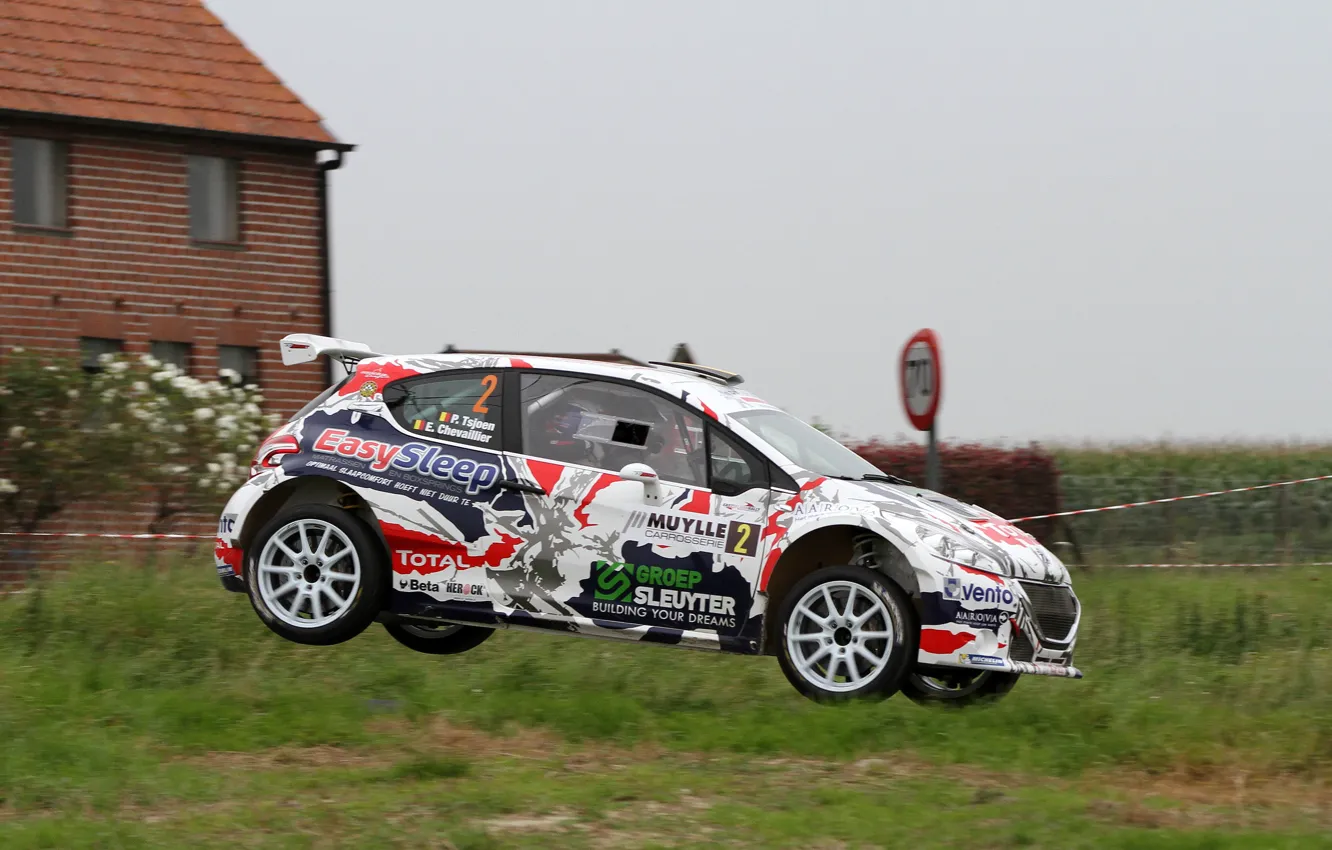 Photo wallpaper T16, Peugeot, Rally, 208, grass, jump, home