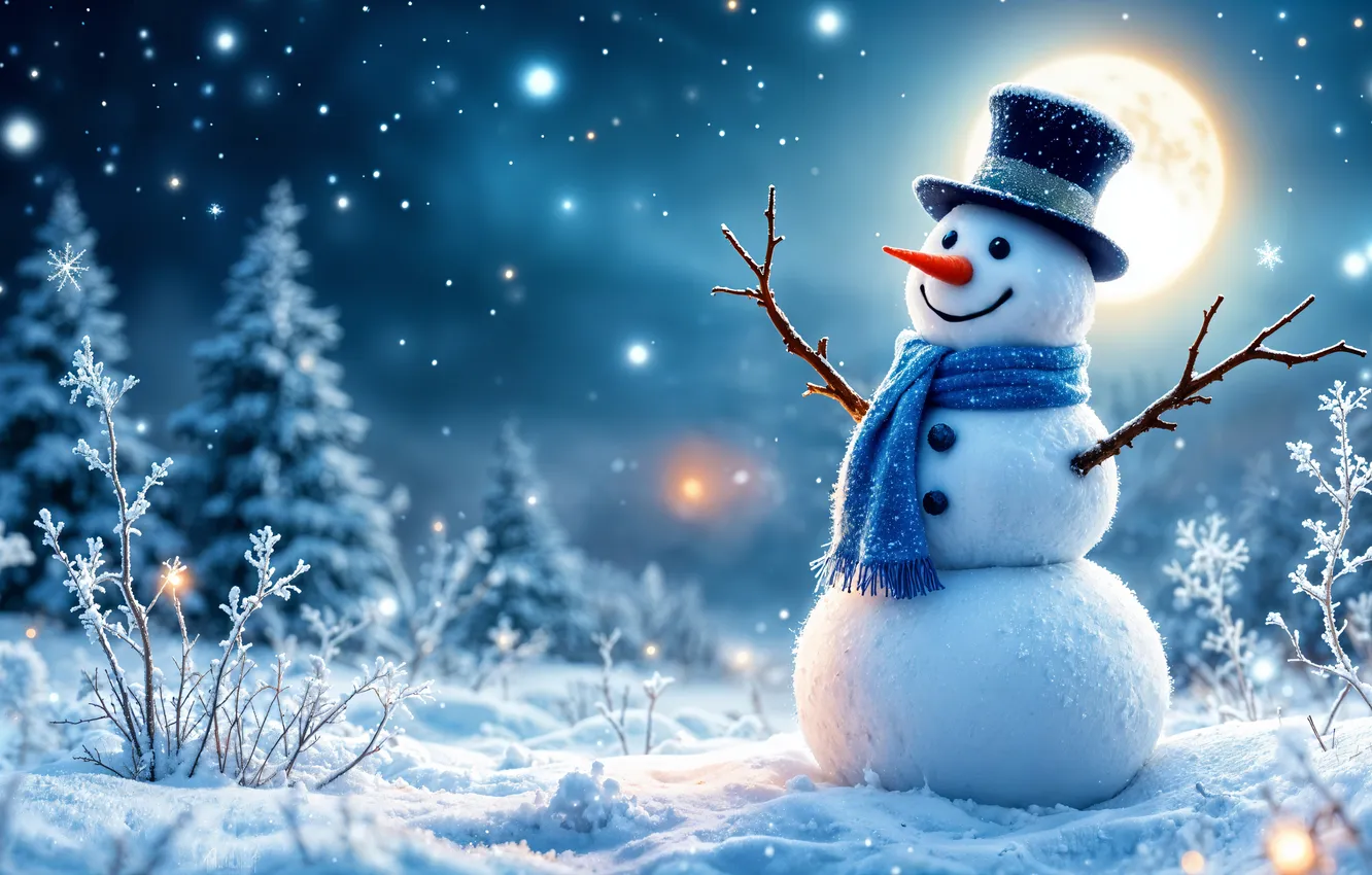 Photo wallpaper winter, snow, decoration, new year, Christmas, snowman, Christmas, winter