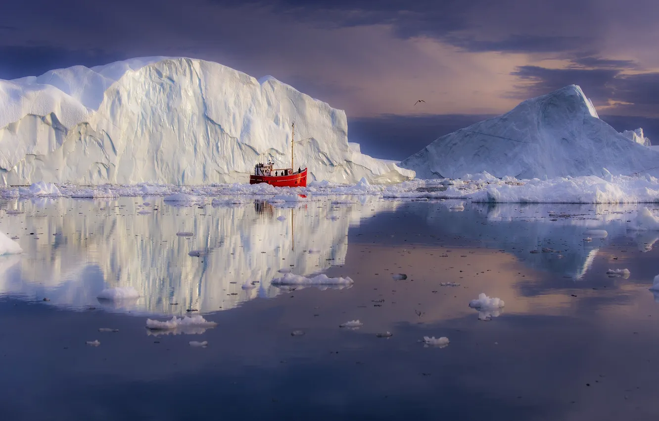 Photo wallpaper boat, iceberg, Greenland