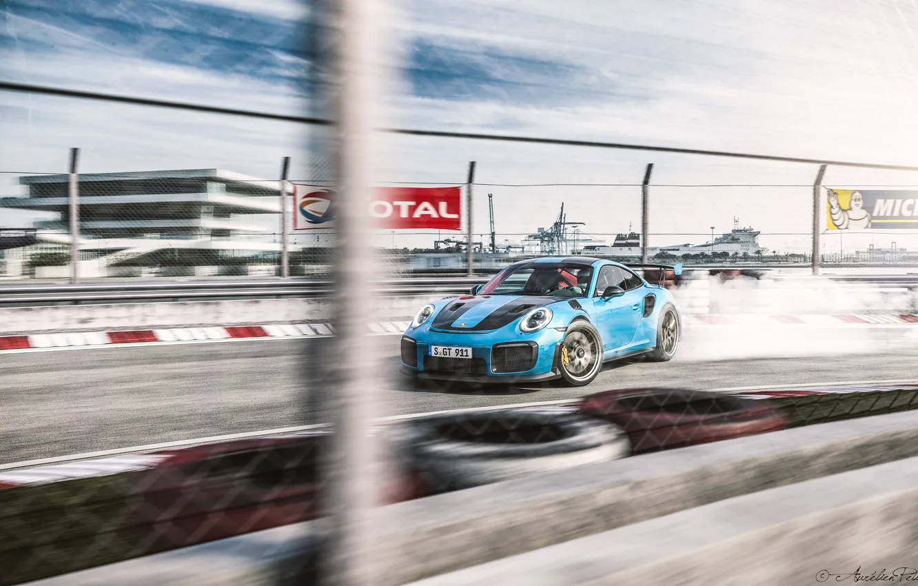 Photo wallpaper Blue, Machine, Drift, Car, Render, GT2, Porsche 911, Rendering