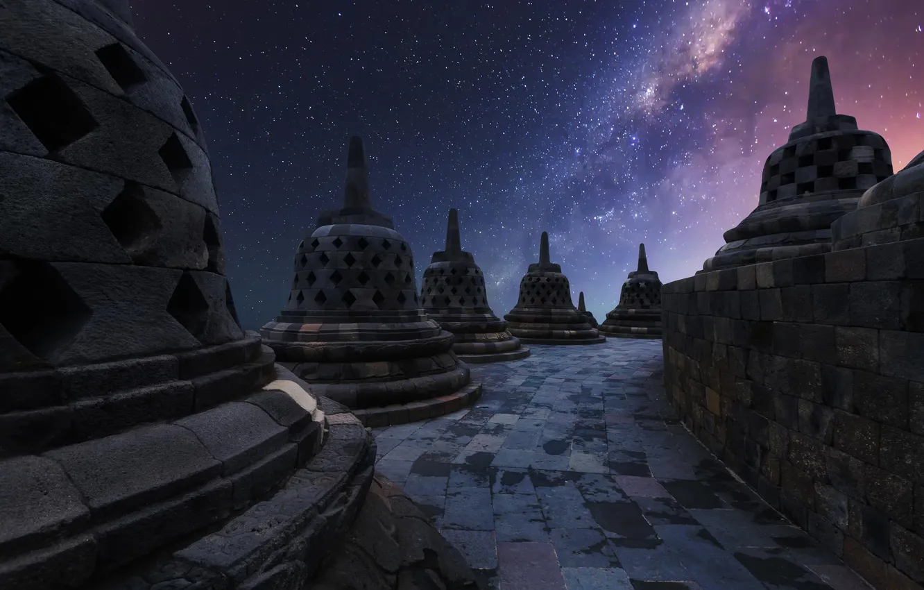 Photo wallpaper the sky, stars, night, Indonesia, temple, Java, Borobudur