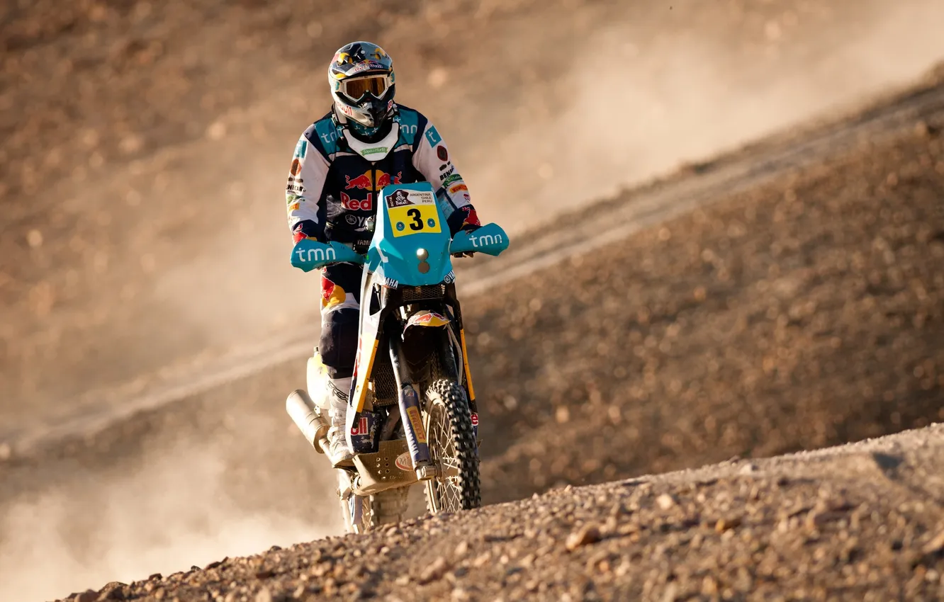 Photo wallpaper desert, Moto, motorcycle, Red Bull, Rally, Dakar, Rally, Competition