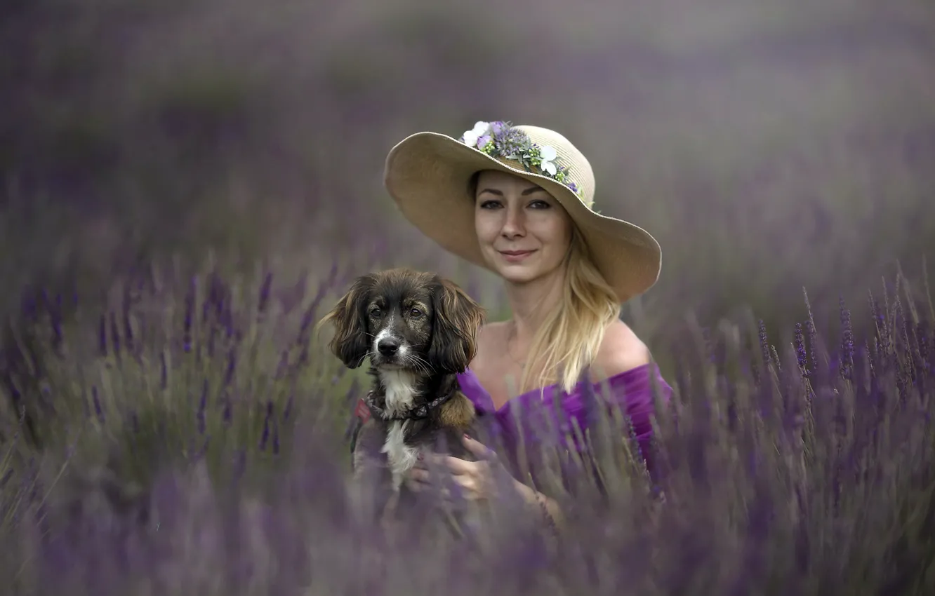 Photo wallpaper nature, dog, lady