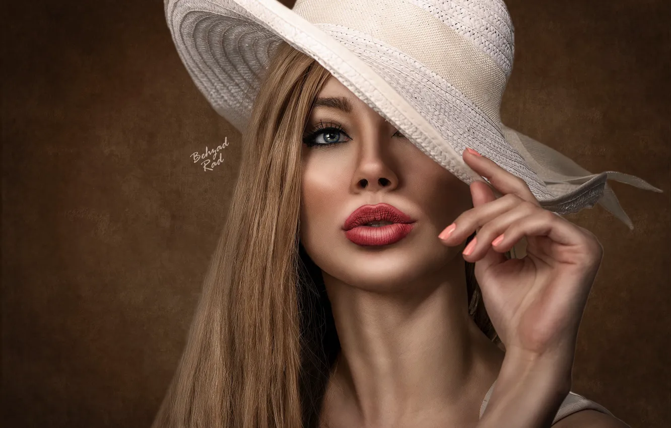 Photo wallpaper girl, portrait, treatment, hat