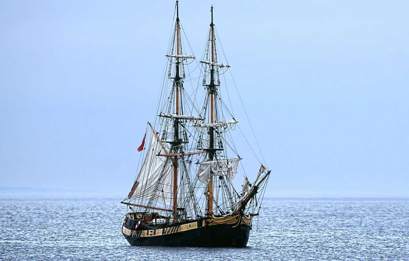 Photo wallpaper sea, sailboat, haze