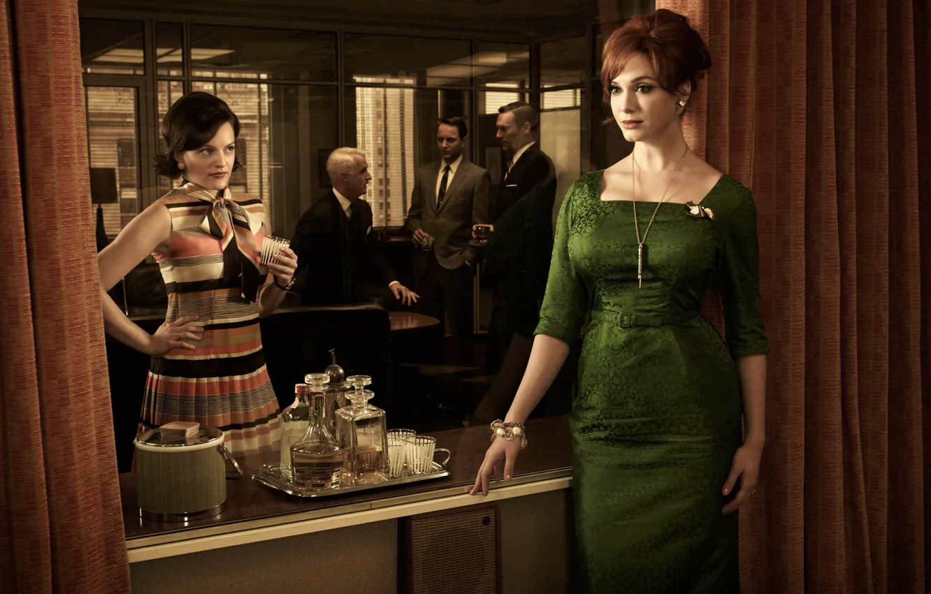 Photo wallpaper woman, dress, red, mad men, Christina Hendricks, Don Draper, Jon Hamm, Go Harris