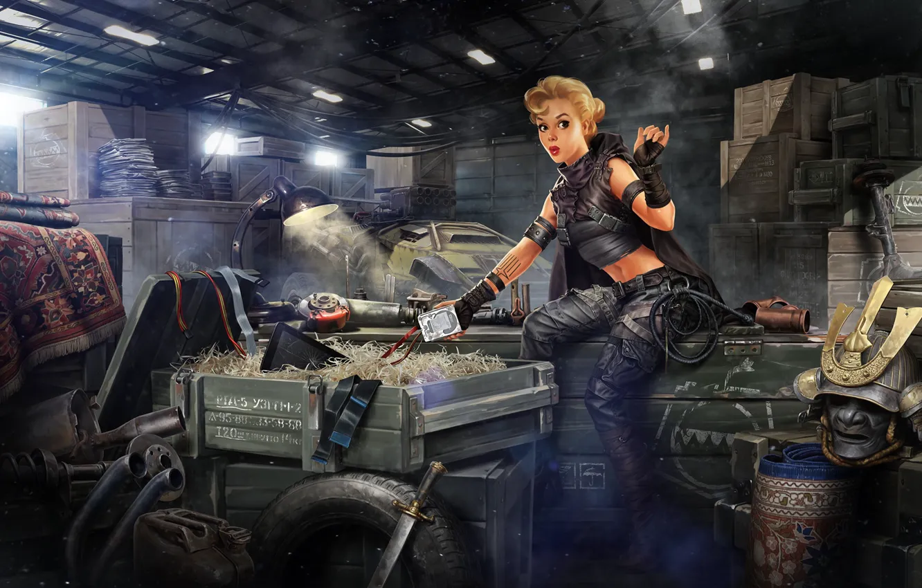 Photo wallpaper girl, art, Sergey Kondratovich, scaled, Post Apocalyptic pin up 10