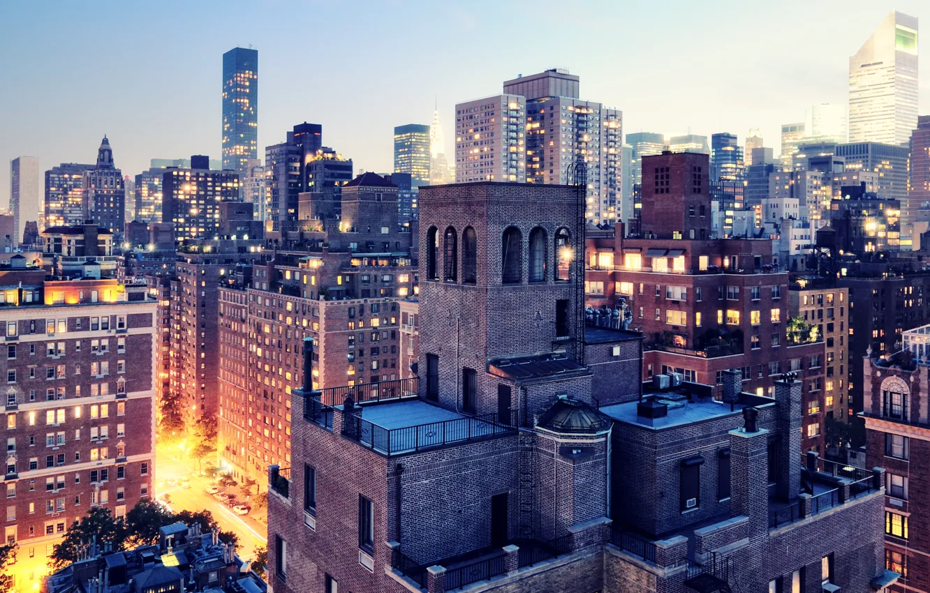 Photo wallpaper lights, New York, USA, twilight, twilight, NYC, New York City, Upper East Side