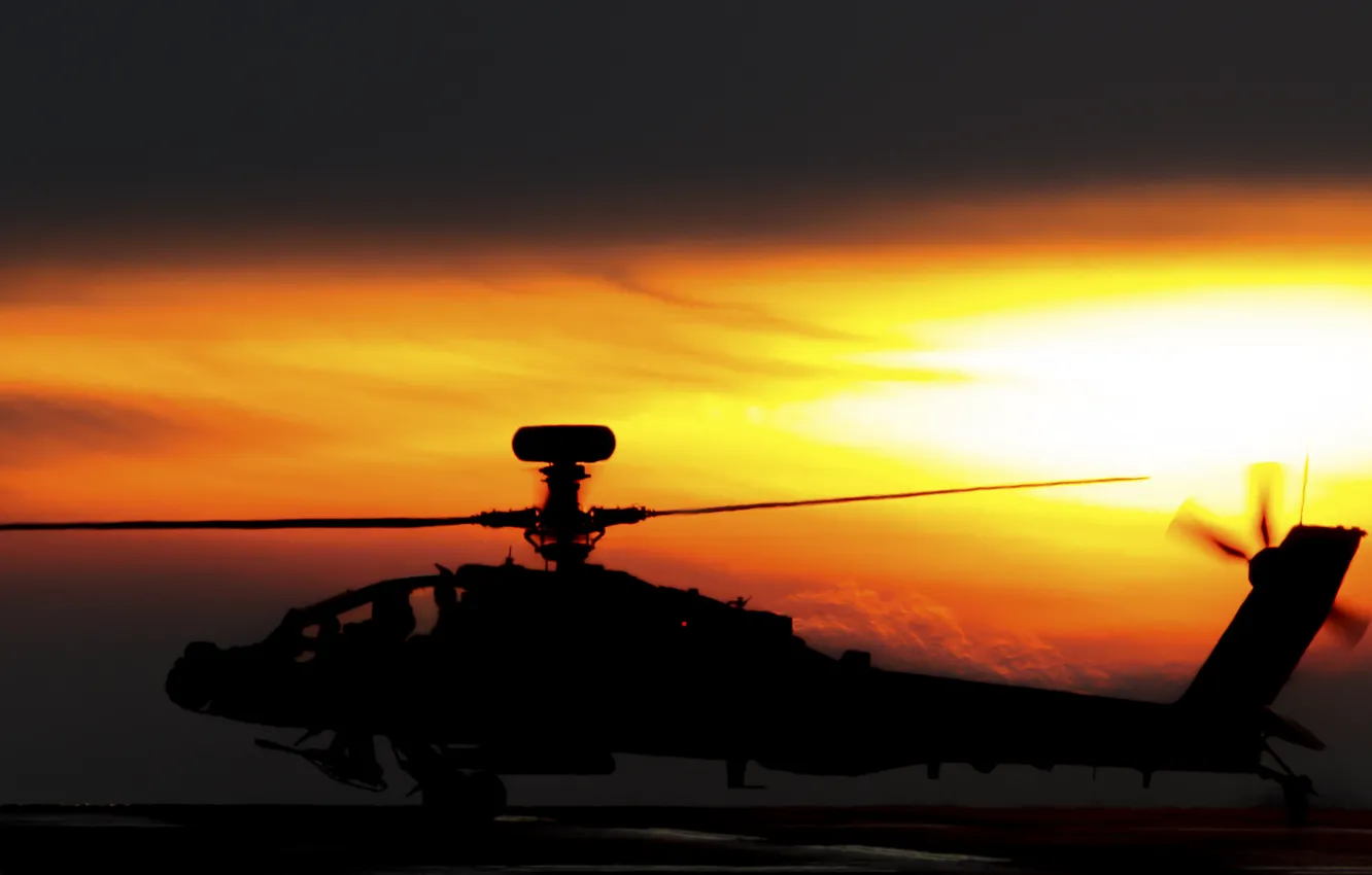 Photo wallpaper helicopter, silhouette, Apache, shock, AH-64, main, "Apache"