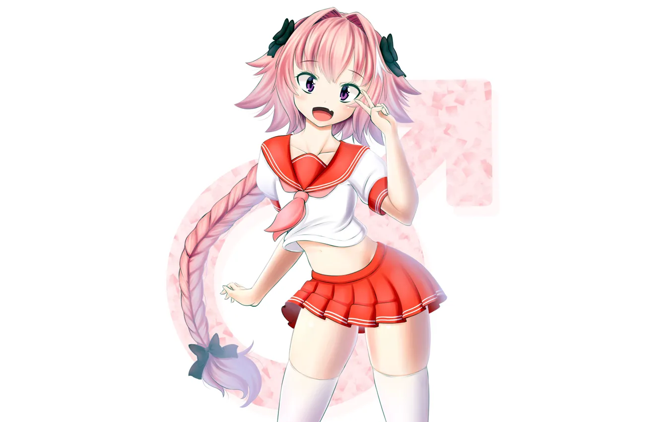 Photo wallpaper girl, sexy, blouse, thighhighs, pink hair, long hair, anime, beautiful