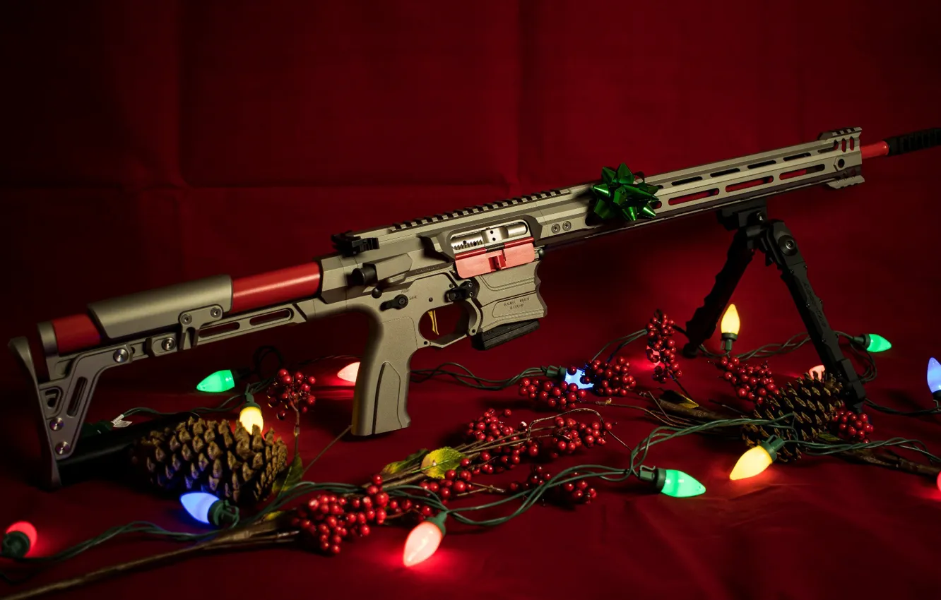 Photo wallpaper weapons, new year, garland, rifle, weapon, custom, assault rifle, AR-15