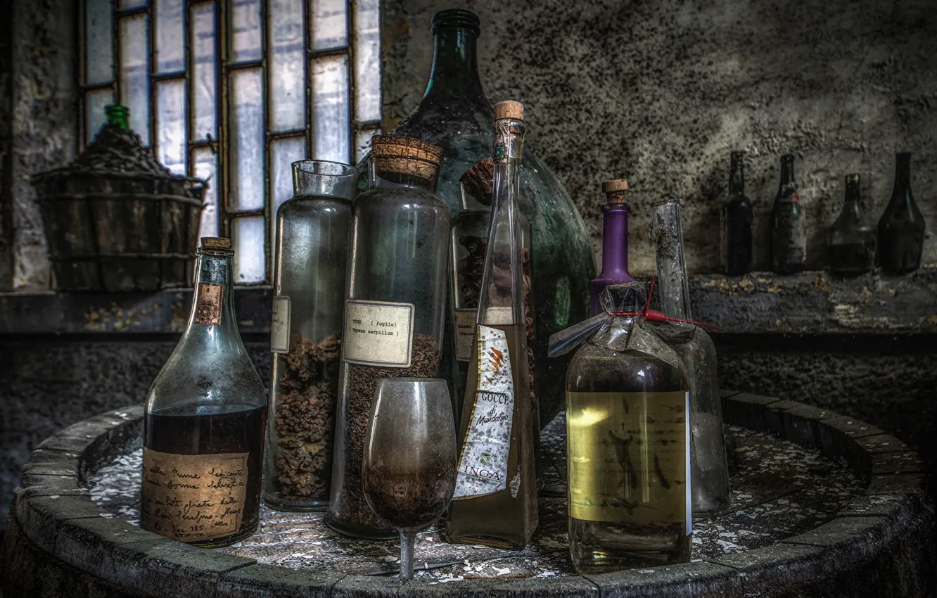 Photo wallpaper background, glass, bottle