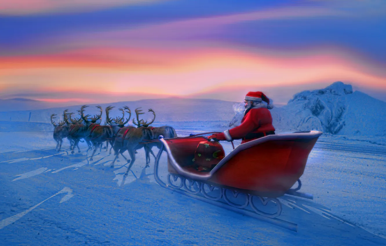 Photo wallpaper winter, new year, deer, Santa Claus, Santa Claus, New Year