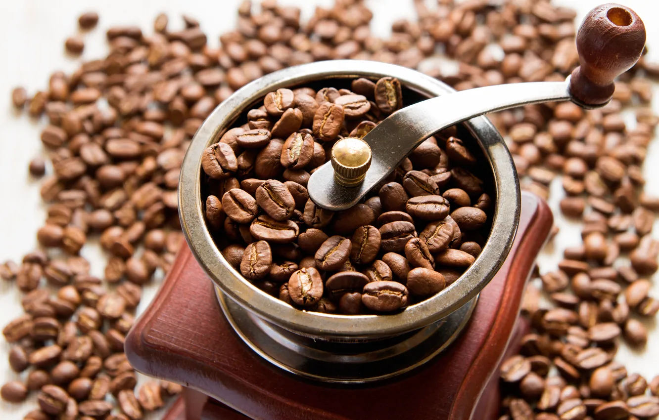 Photo wallpaper coffee, grain, coffee grinder