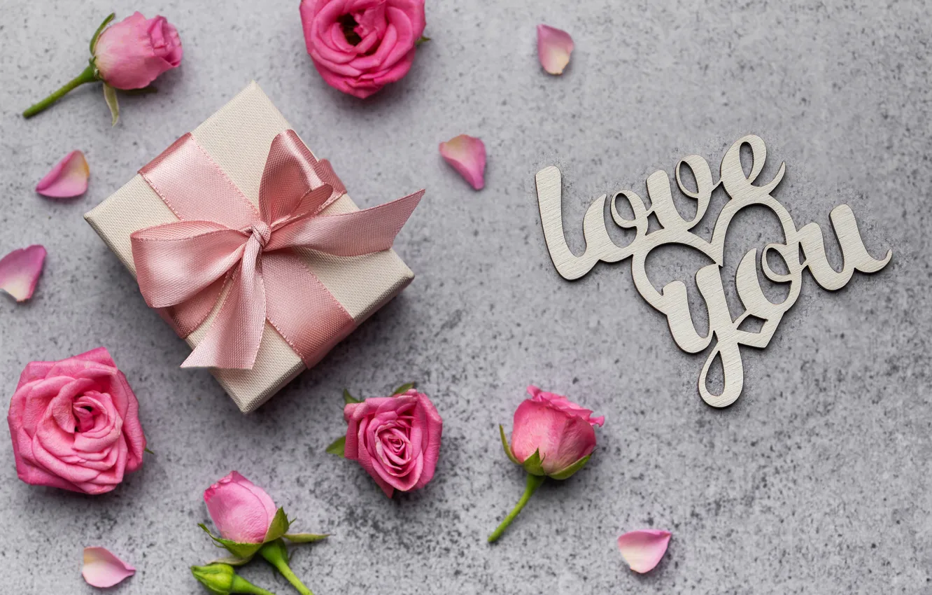 Photo wallpaper love, flowers, gift, romance, heart, roses, love, Valentine's day