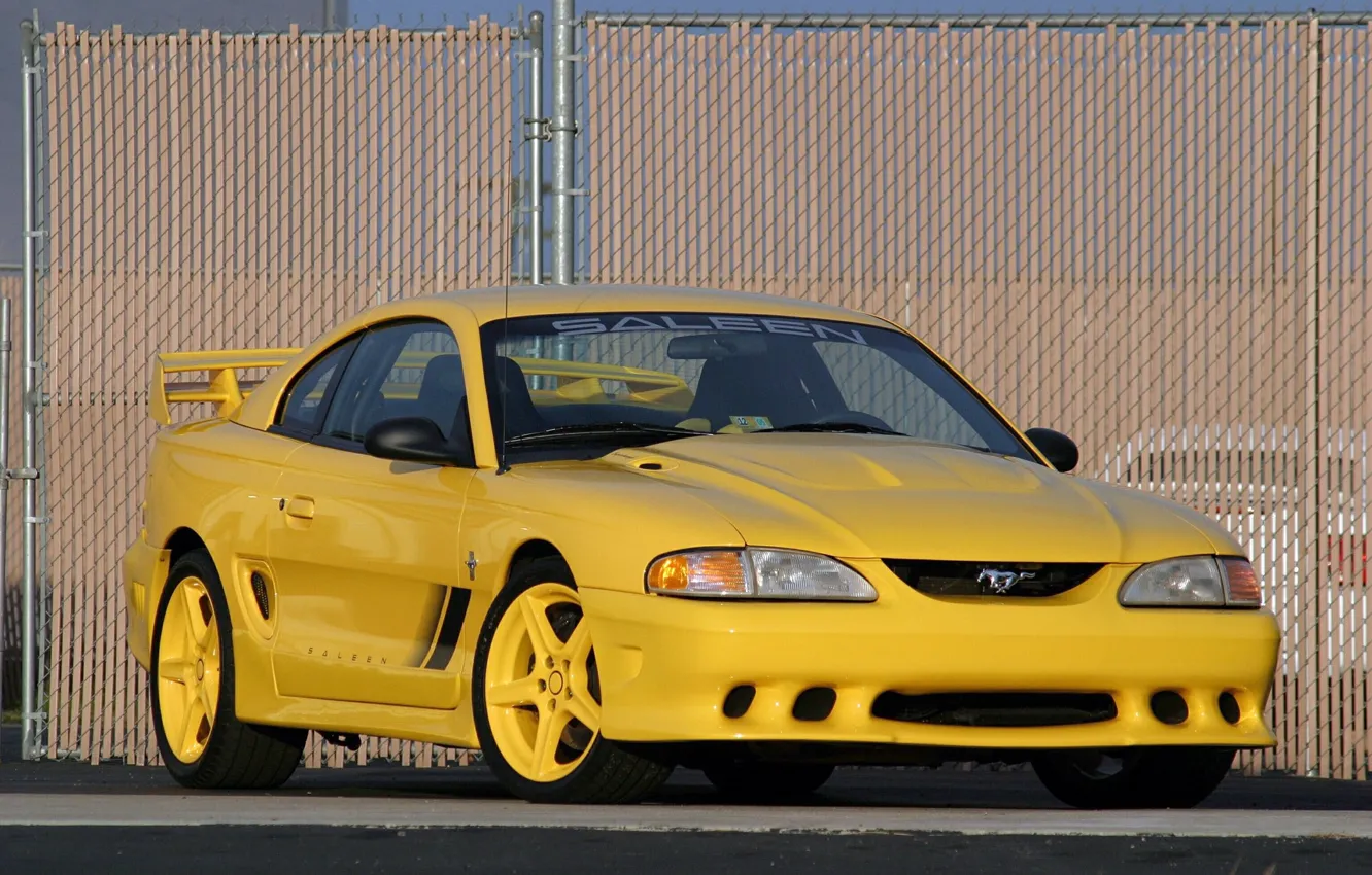 Photo wallpaper auto, yellow, mesh, Mustang