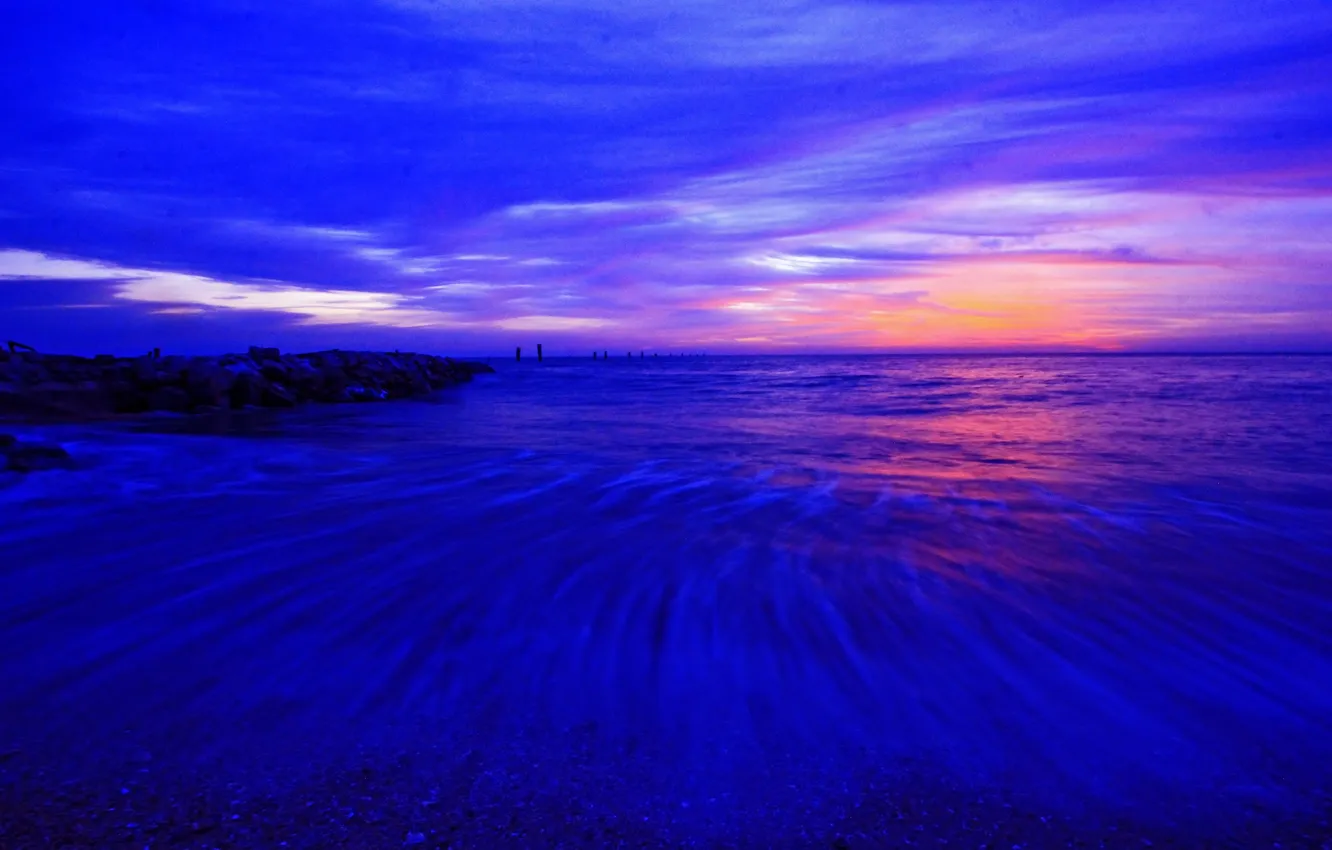 Photo wallpaper sea, the sky, clouds, shore, the evening, tide, glow