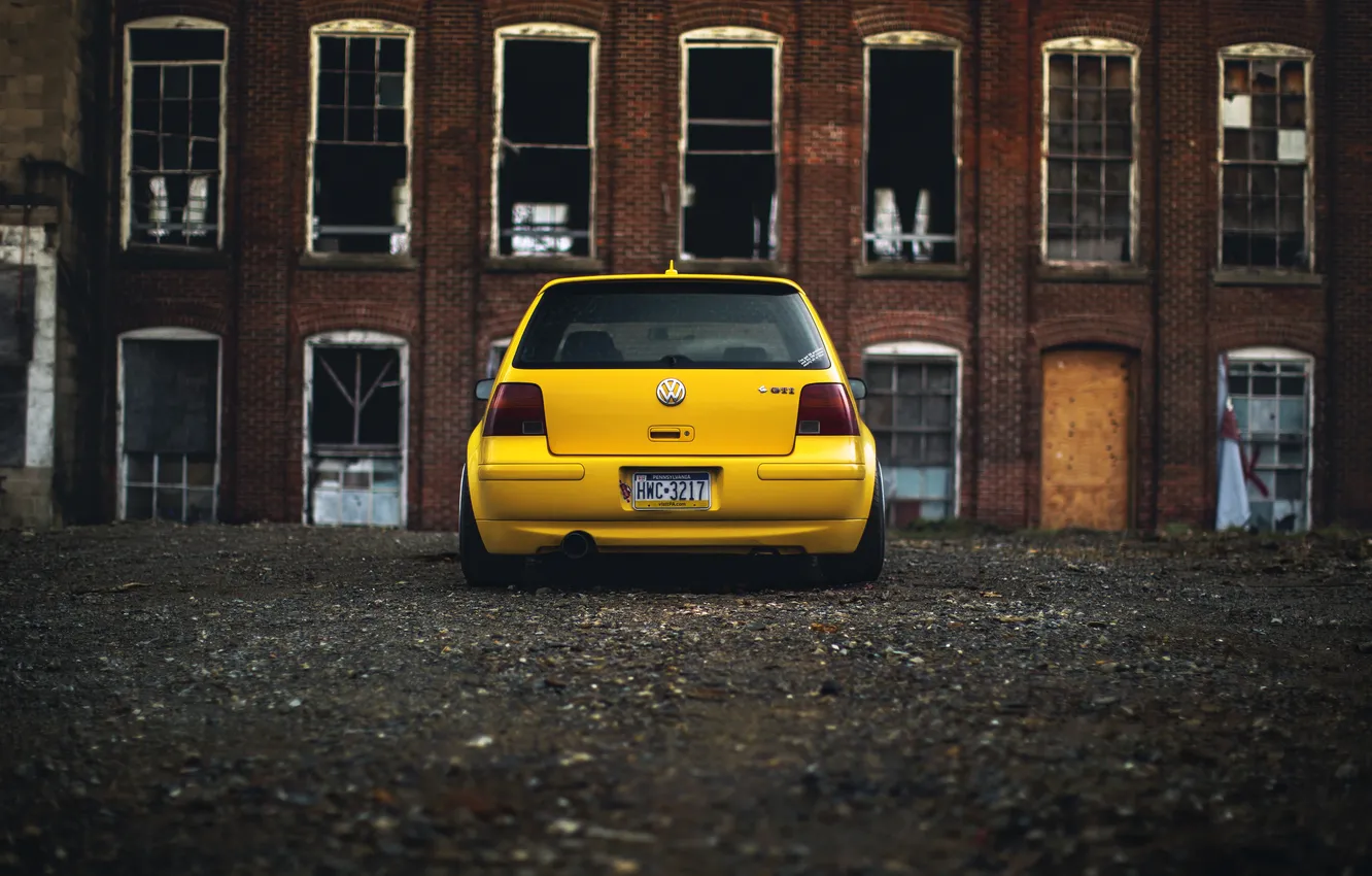 Photo wallpaper yellow, volkswagen, Golf, rear view, golf, Volkswagen, MK4