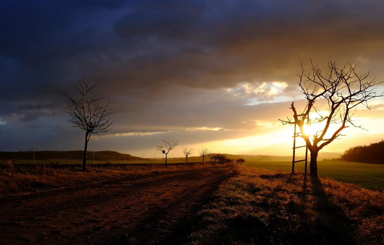 Photo wallpaper road, landscape, sunset