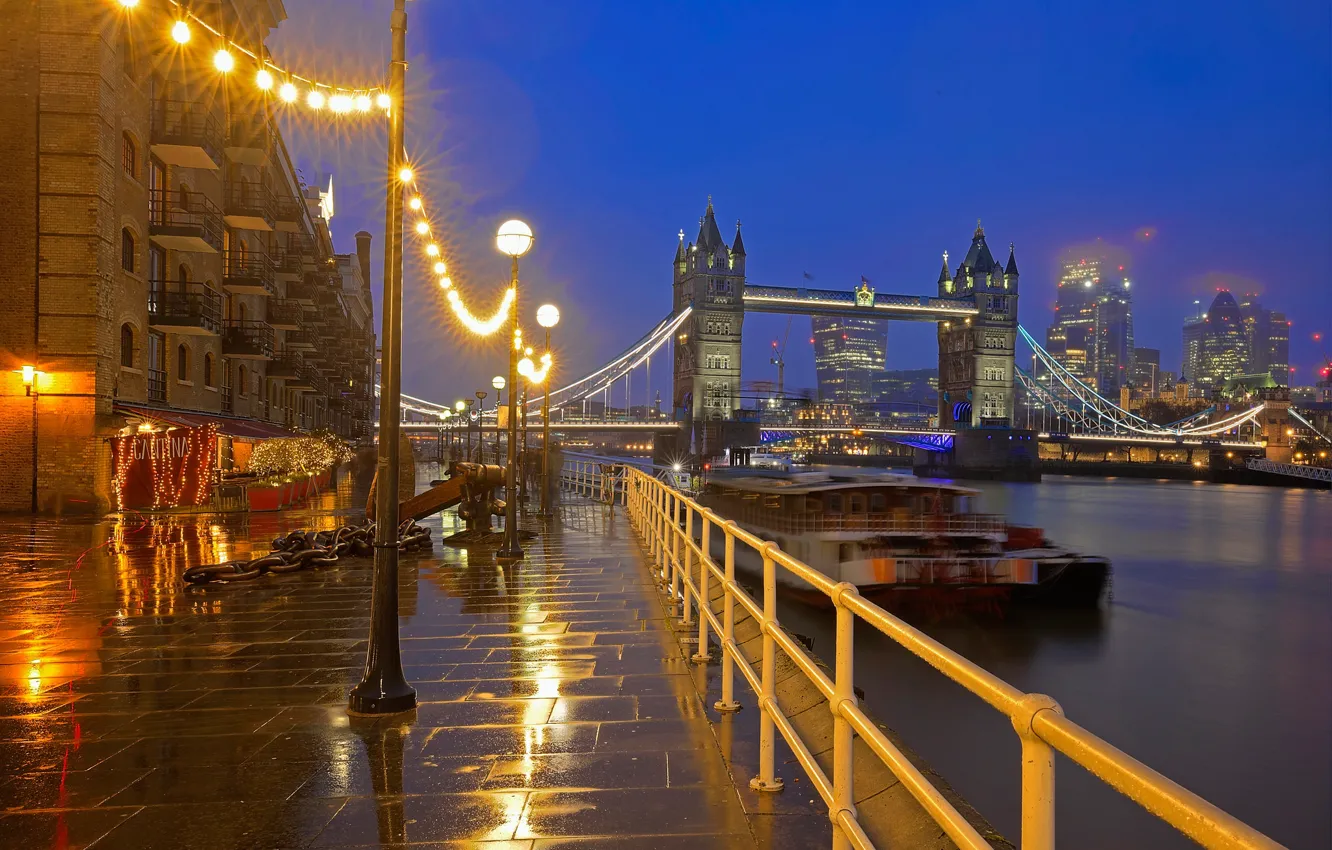 Photo wallpaper lights, river, England, London, home, Thames, Tower bridge, Bermondsey