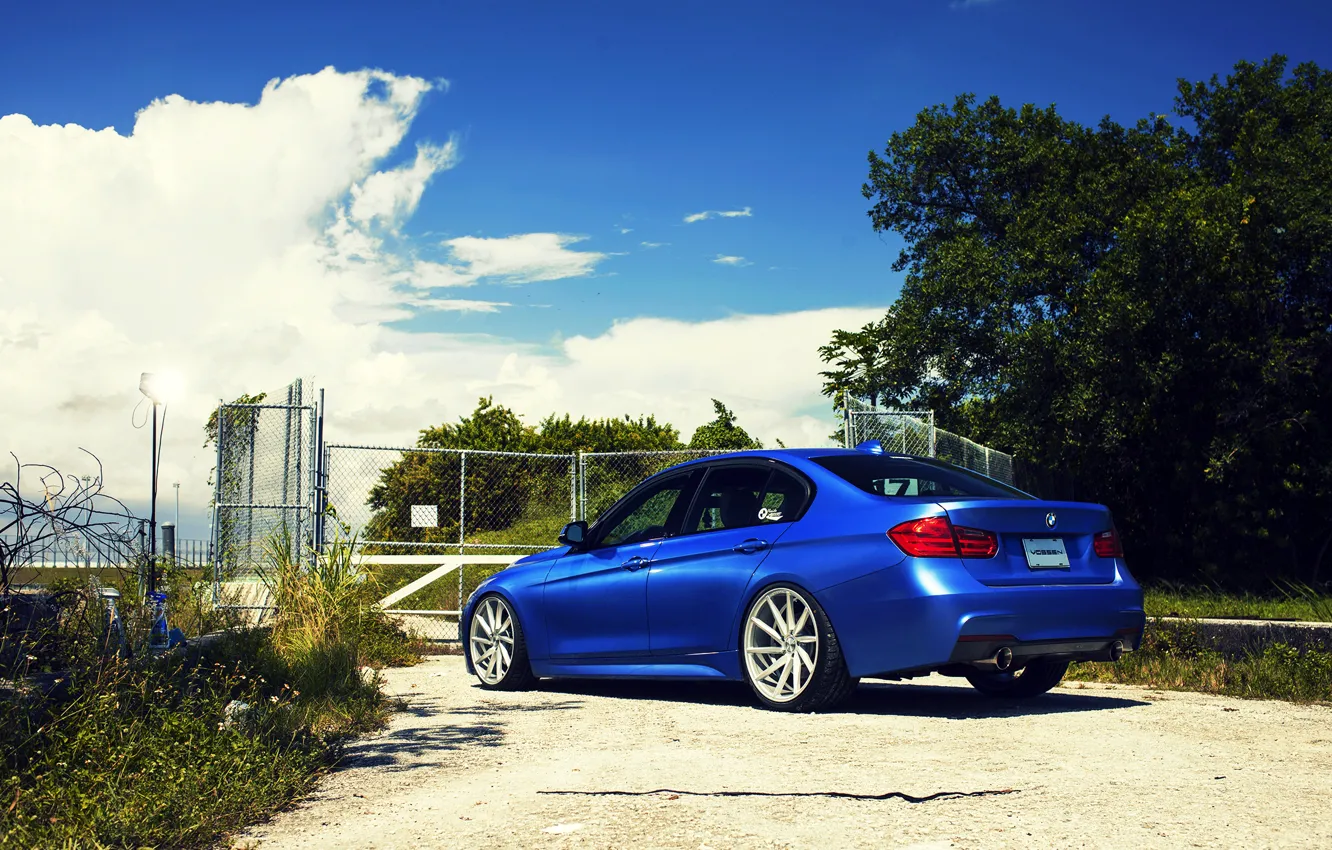 Photo wallpaper BMW, BMW, wheels, blue, 335i, vossen, The 3 series, f30