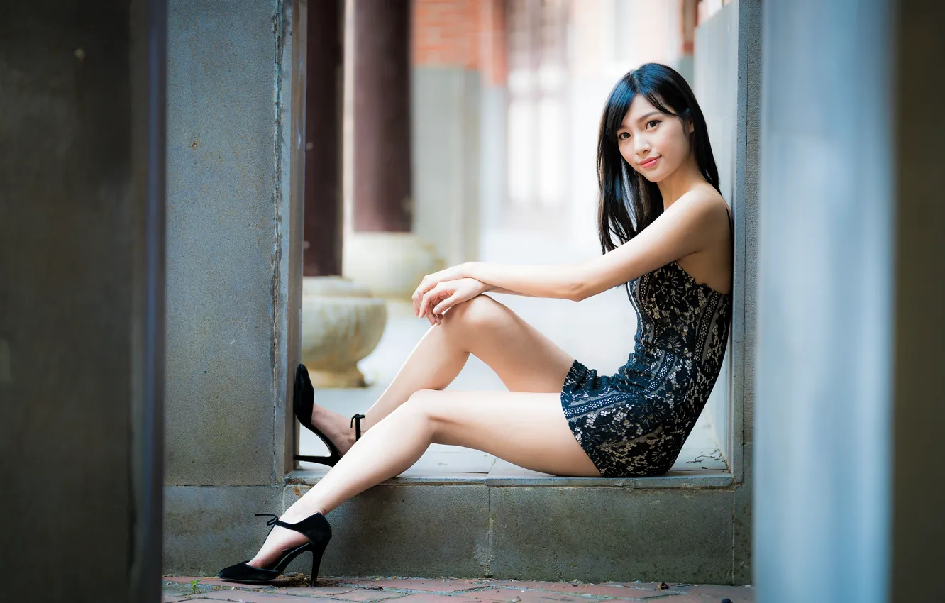 Photo wallpaper girl, Asian, cutie, figure, beautiful legs, bike
