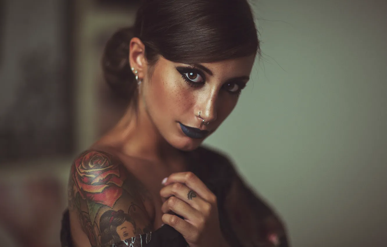 Photo wallpaper look, girl, face, style, tattoo