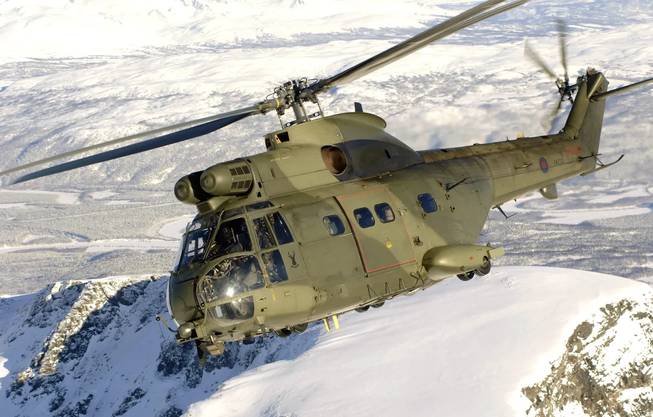 Photo wallpaper fighter, snow, helicopter, Super Puma, montain, European Air Force, Eurocopter EC225