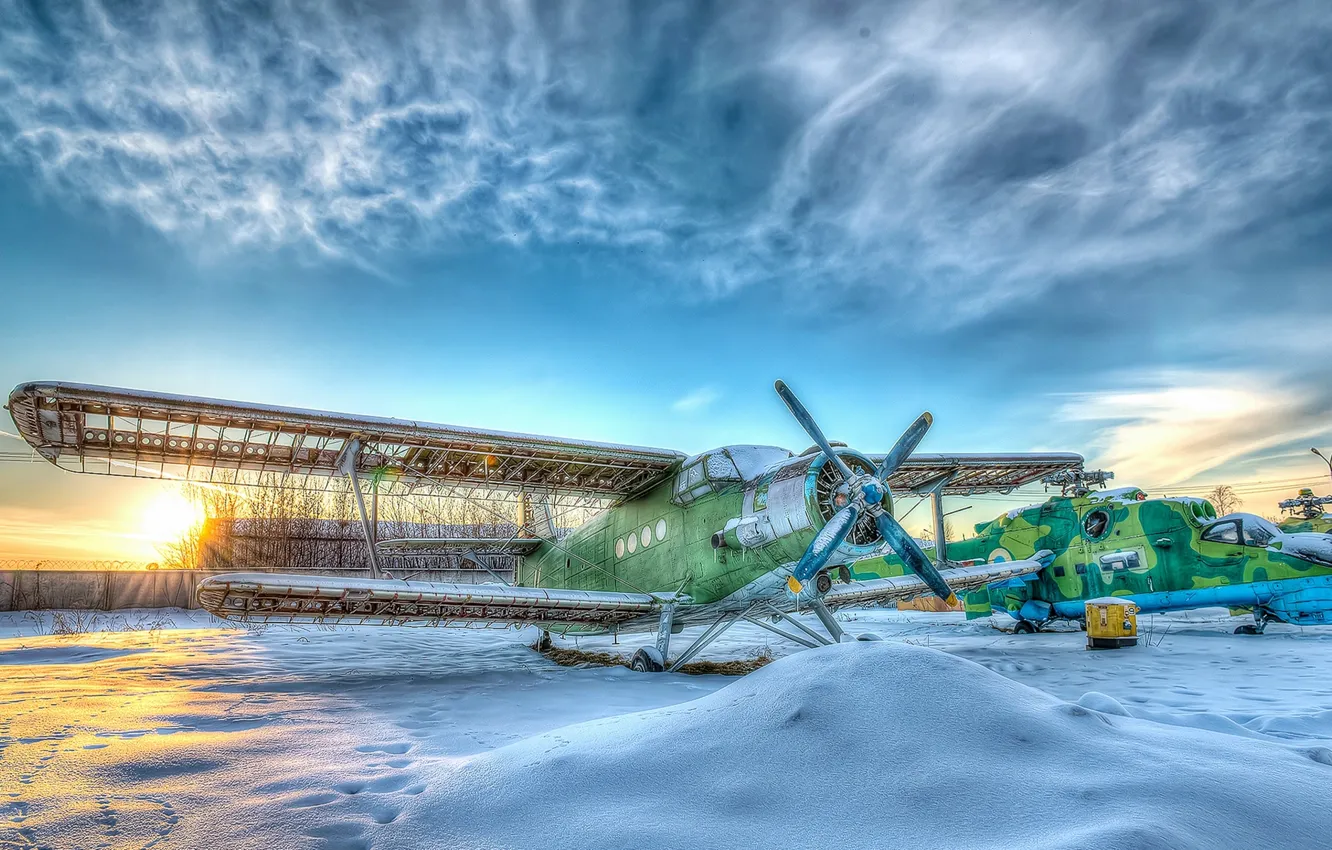 Photo wallpaper winter, the sky, the plane, HDR