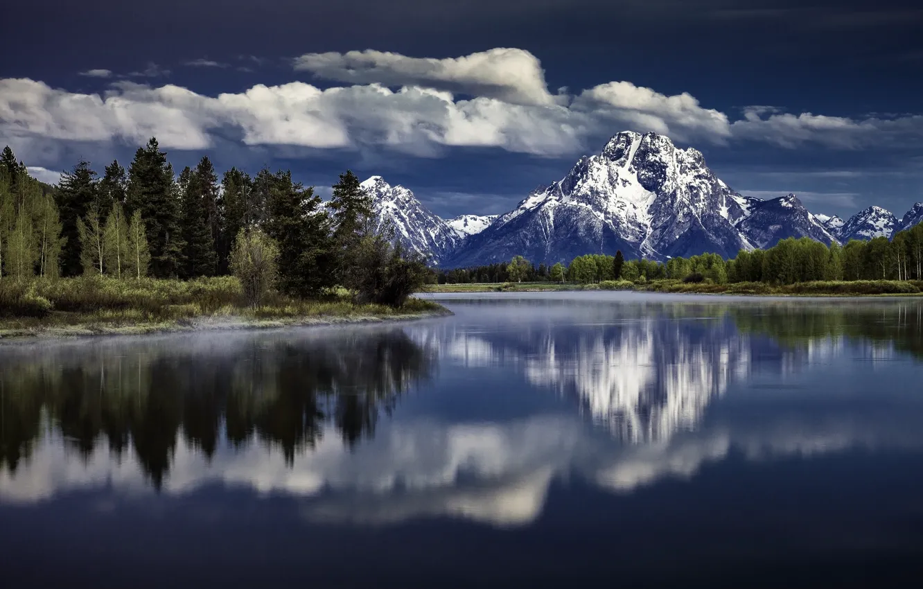 Photo wallpaper reflection, Wyoming, Wyoming, Grand Teton, Grand Teton National Park, Mount Moran, Snake River, Mount Moran