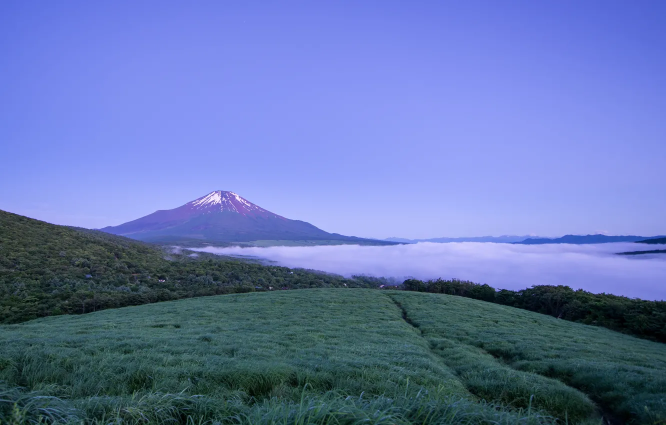 Photo wallpaper the sky, fog, mountain, the evening, the volcano, Japan, blue, Honshu