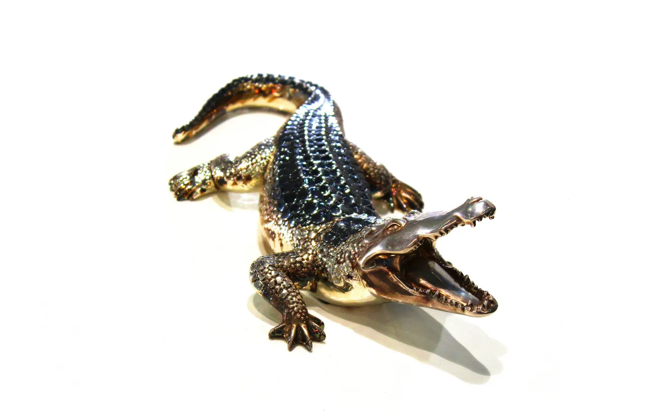 Photo wallpaper metal, gold, crocodile, bronze, alligator