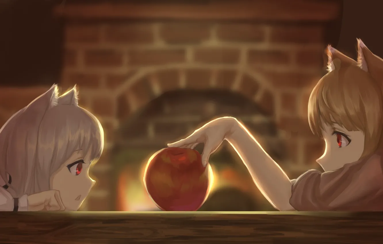 Photo wallpaper table, Apple, fireplace, ears, spice and wolf, art, horo, spice and wolf