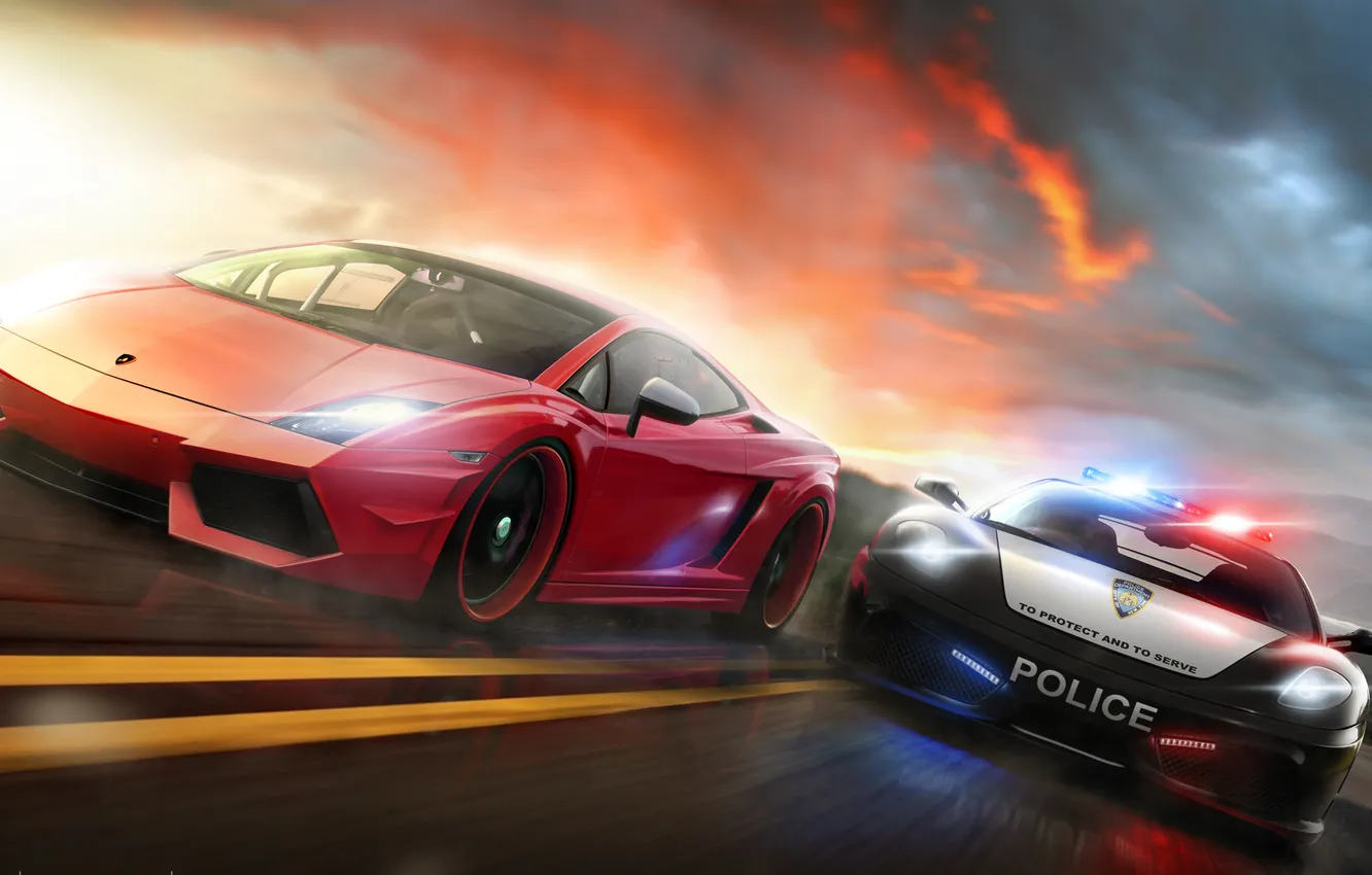 Photo wallpaper car, machine, police, chase, art, Ferrari, supercar, car