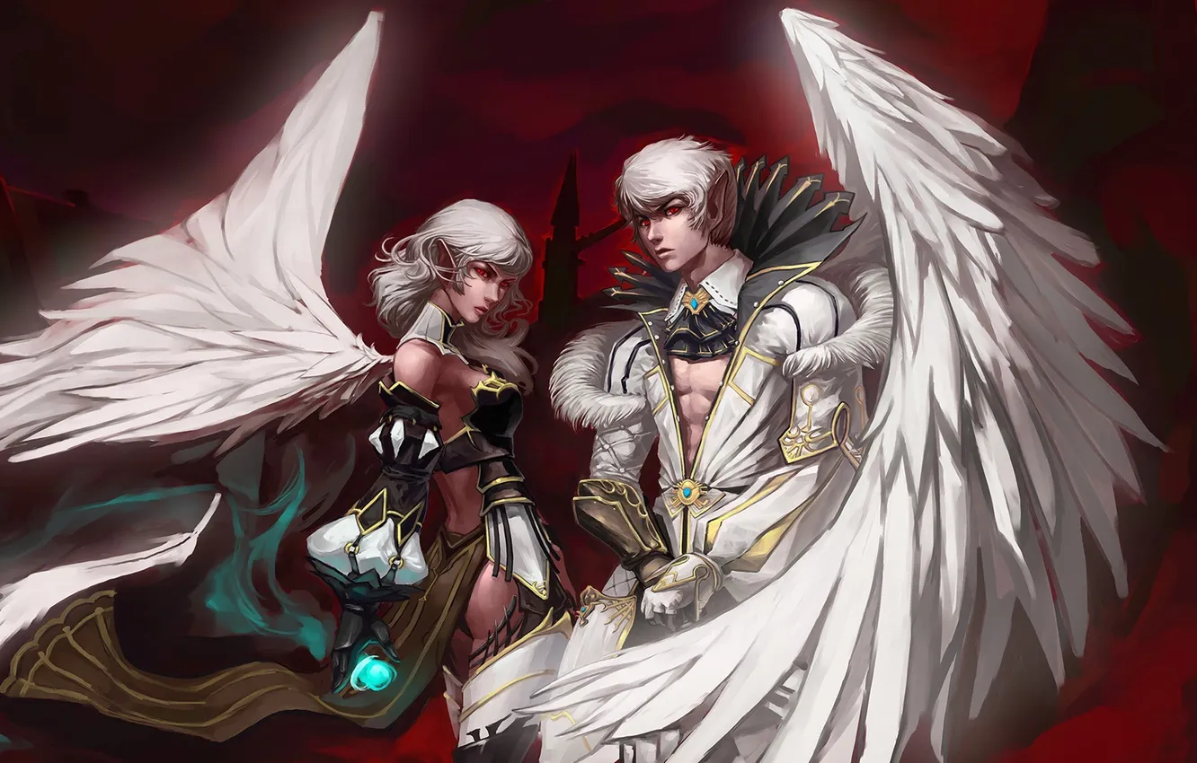 Photo wallpaper girl, magic, wing, lineage 2, guy, red eyes, the kamael, the chaotic throne