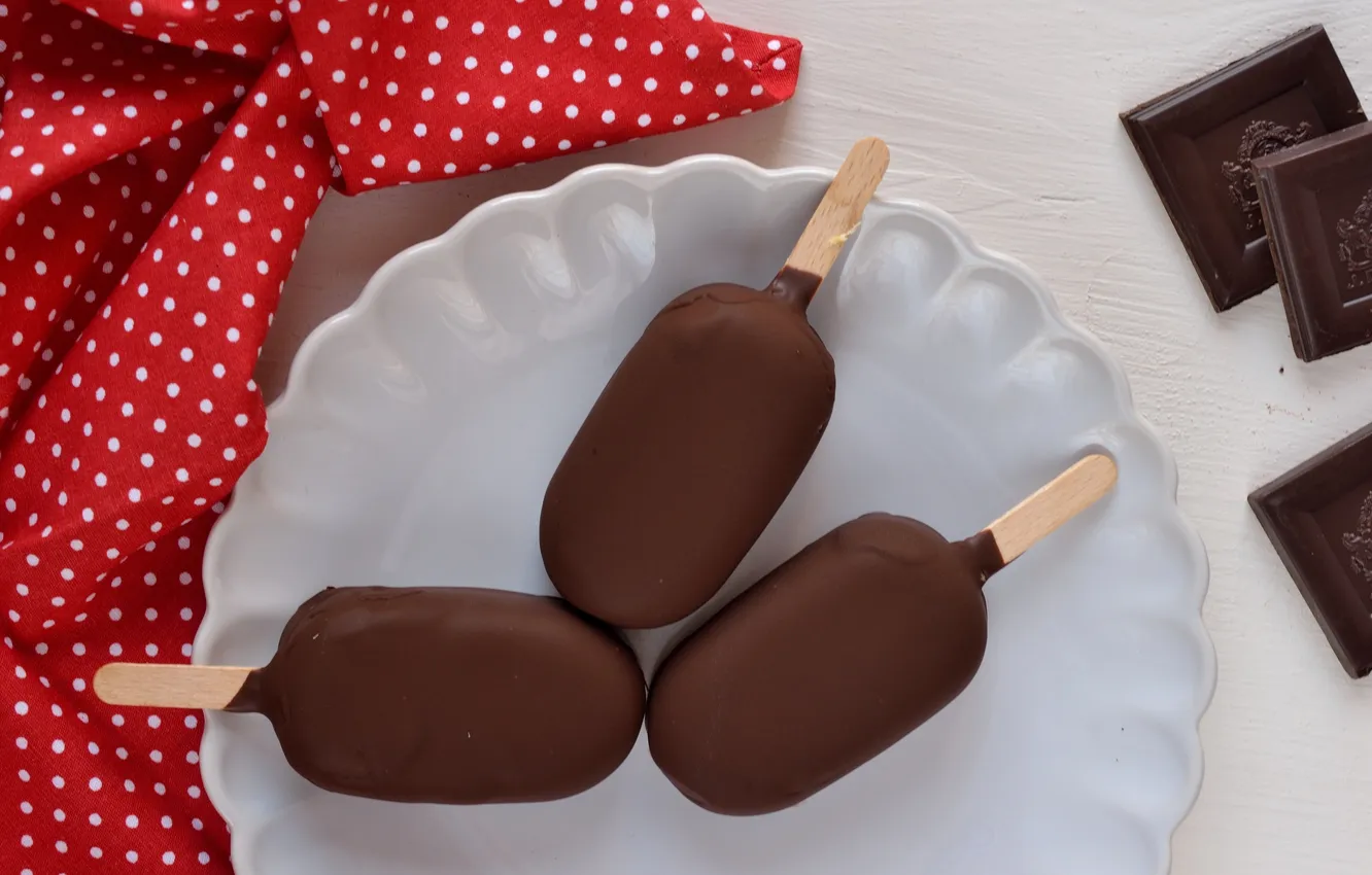 Photo wallpaper chocolate, plate, ice cream, Popsicle, napkin