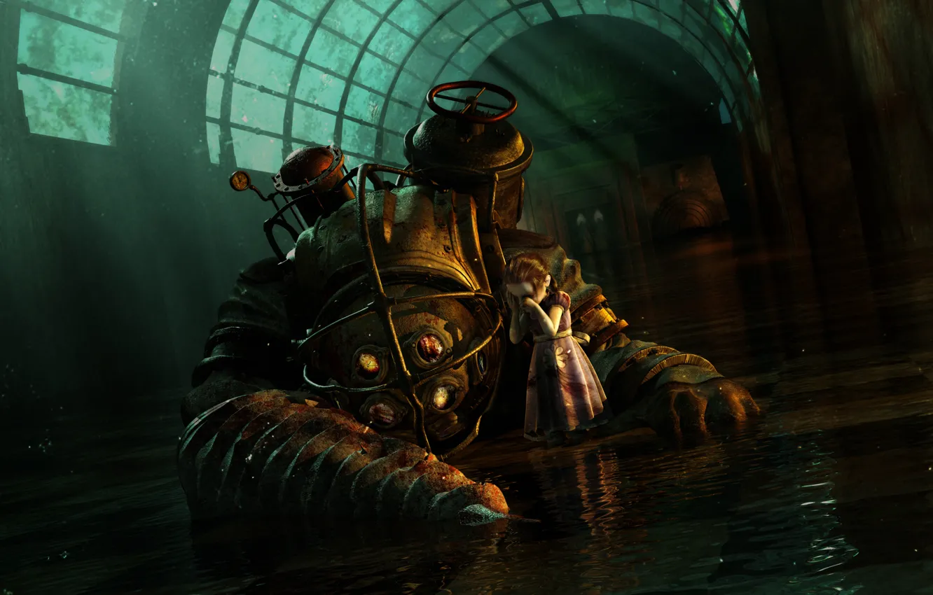 Photo wallpaper water, the suit, girl, bioshock