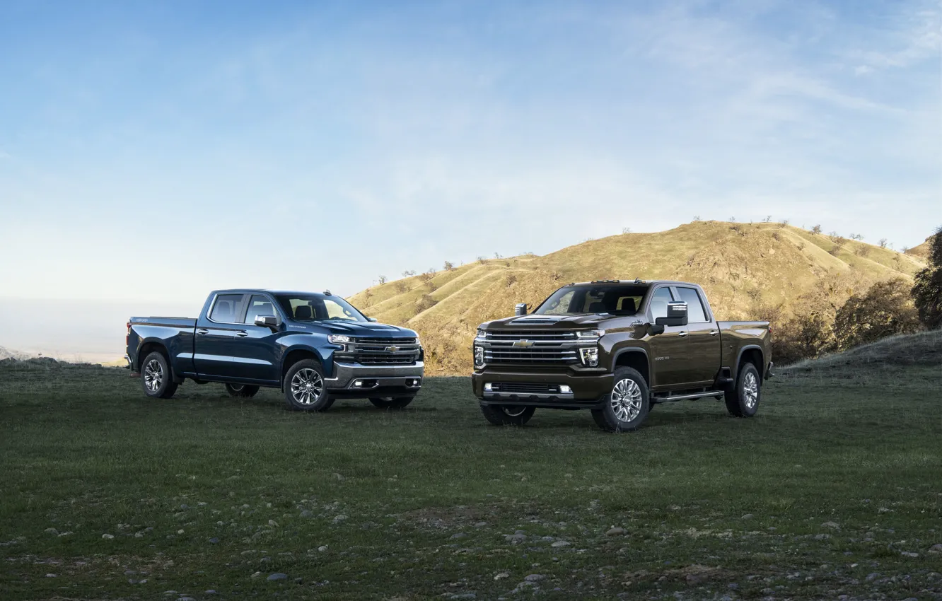 Photo wallpaper glade, Chevrolet, Silverado, High Country, 2020, 2500 Heavy Duty, two pickups