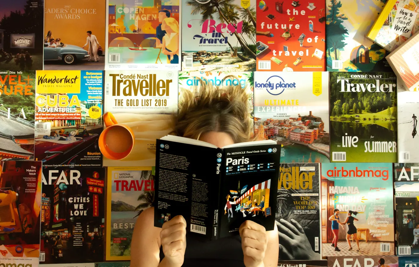 Photo wallpaper girl, background, book