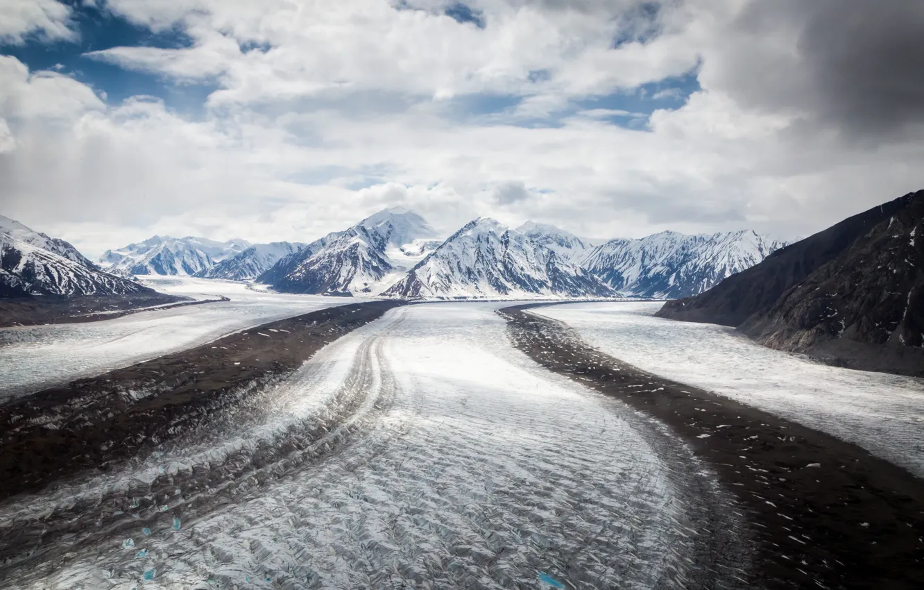 Photo wallpaper ice, the sky, clouds, snow, mountains, glacier