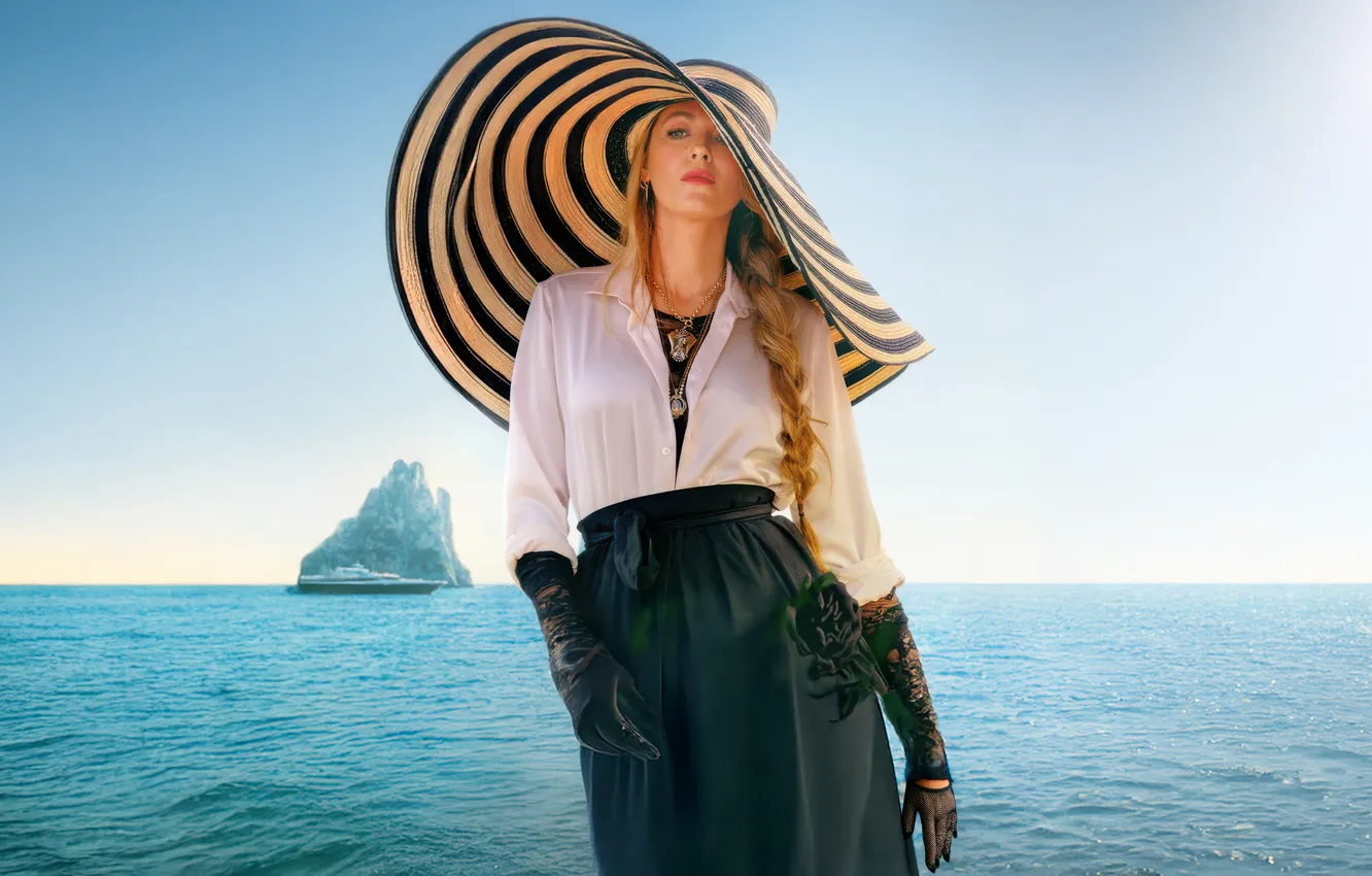 Photo wallpaper sea, hat, figure, Blake Lively, Blake Lively, Another Simple Favor, One more simple request, Emily …