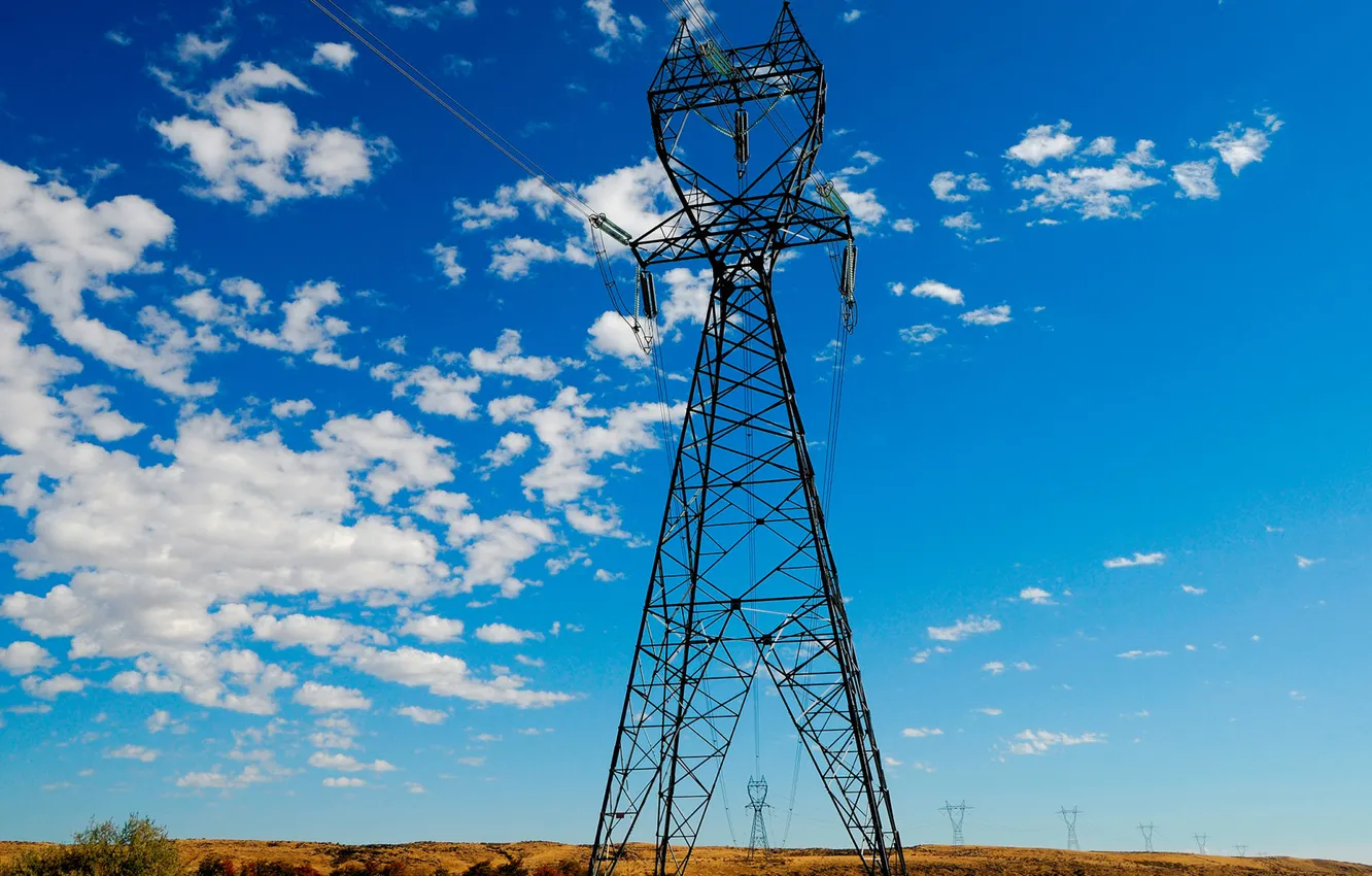 Photo wallpaper field, the sky, clouds, landscape, nature, wire, horizon, Power lines