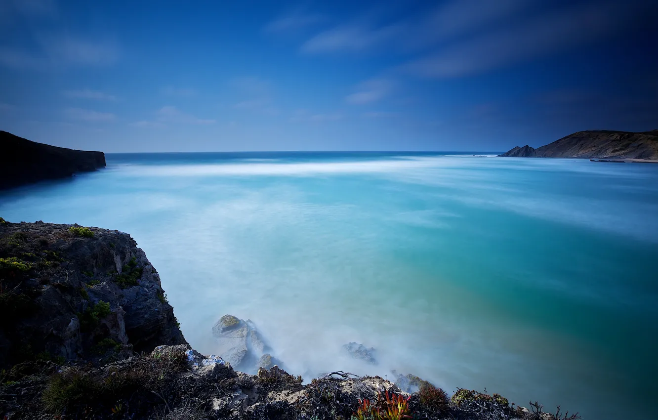 Photo wallpaper landscape, the ocean, rocks, Portugal, Portugal, Atlantic Ocean, Algarve