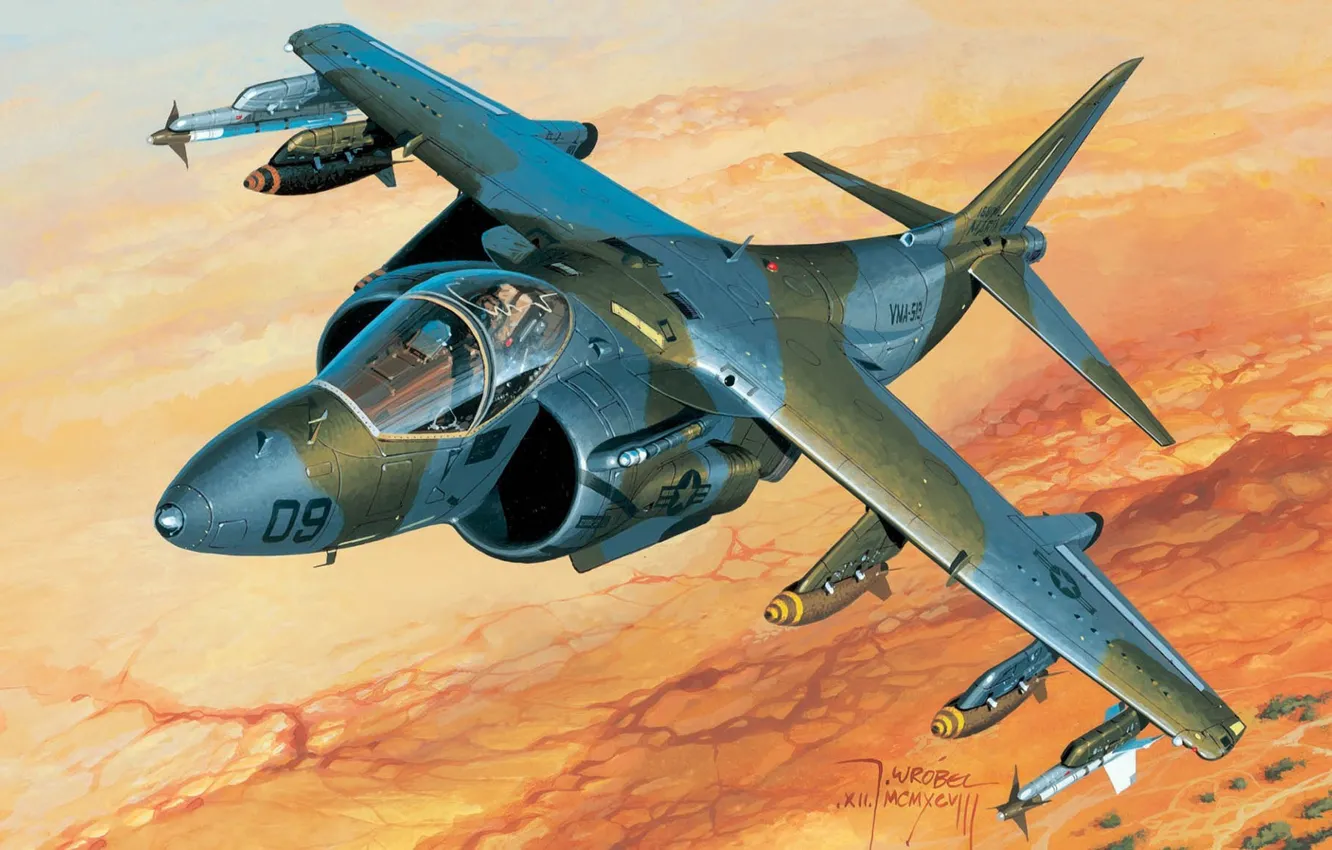 Photo wallpaper Deck, Attack, US NAVY, AV-8B Harrier II, Jaroslaw Wrobel, usmc
