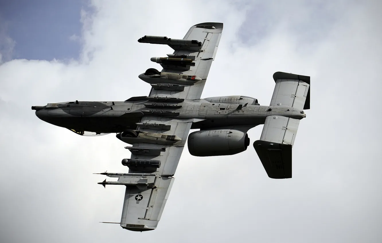 Photo wallpaper the sky, clouds, attack, A-10, Thunderbolt II